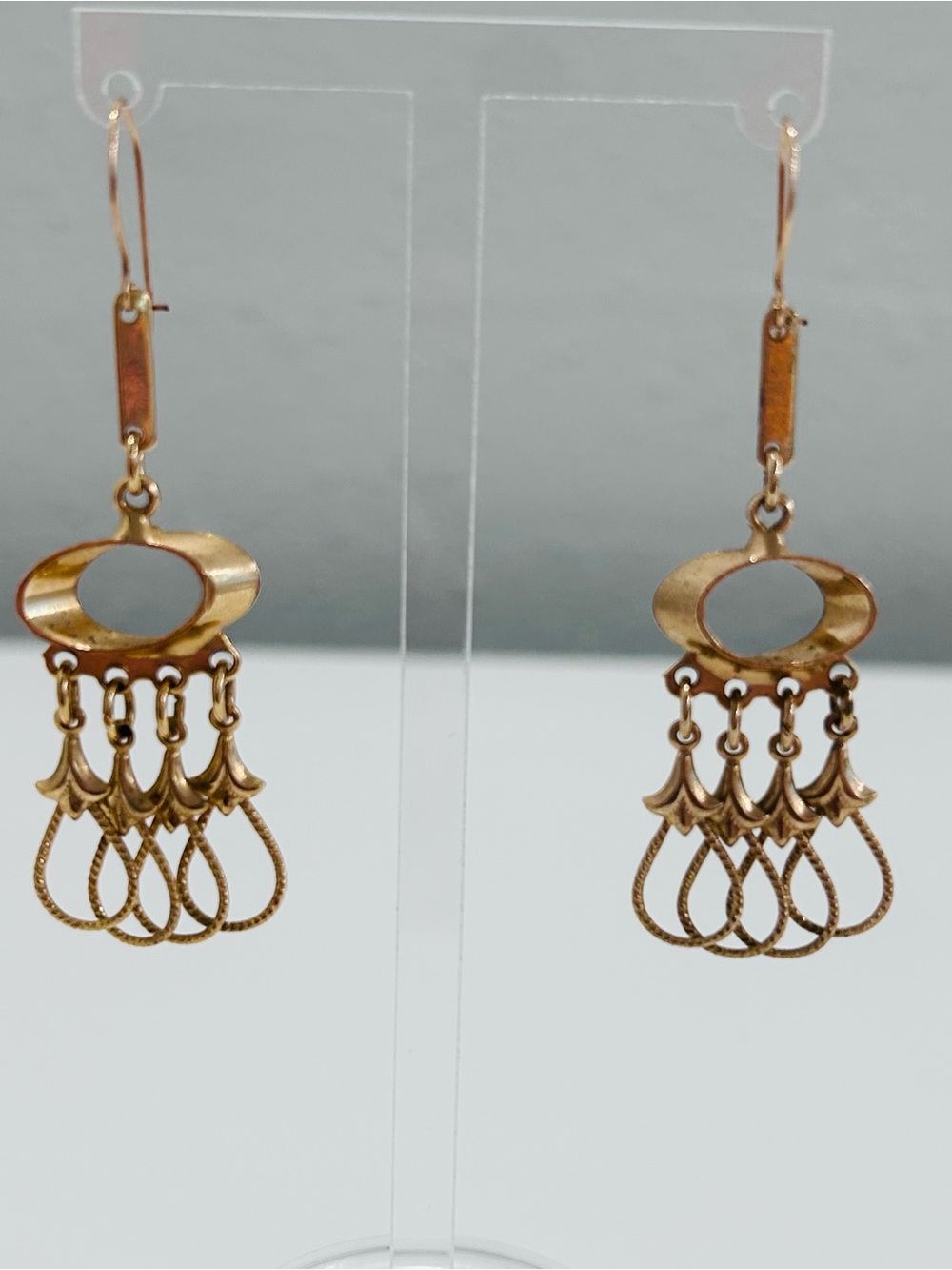 Vintage Boho Goldtone Chandelier Drop Earrings Open Wire Teardrop Tassel Fringe